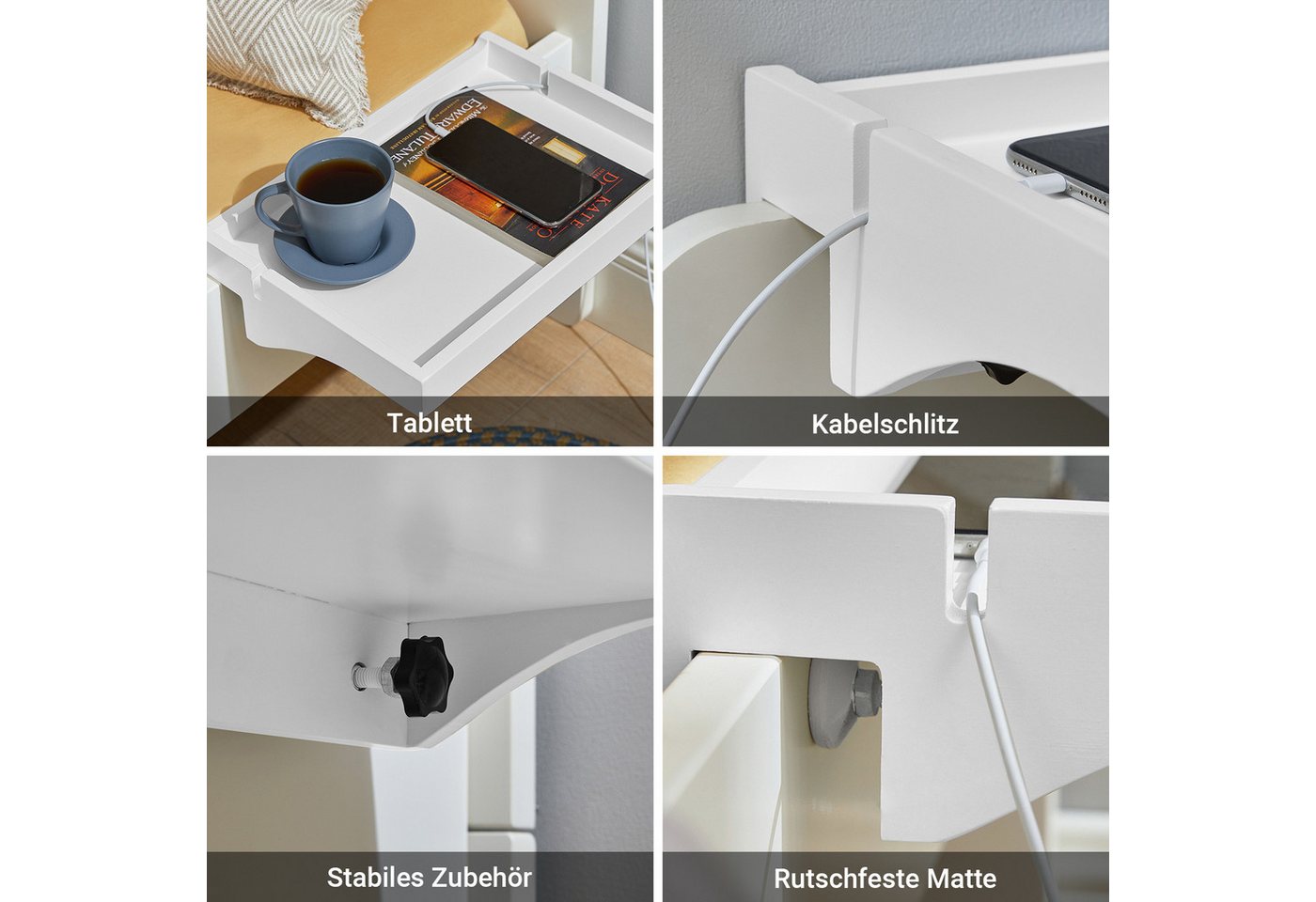 SoBuy Nachttisch NKD01, Klemmregal fürs Bett mit Kabelführung, Bambus, Bettablage mit Kabelführung Regal für Mobiltelefon Fernbedienung – Bild 5 von 5