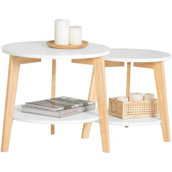 SoBuy Satztisch FBT75, Wohnzimmertisch viel Stauraum, rund, (2er Set), Beistelltisch Couchtisch Sofatisch Satztisch, Wohnzimmer