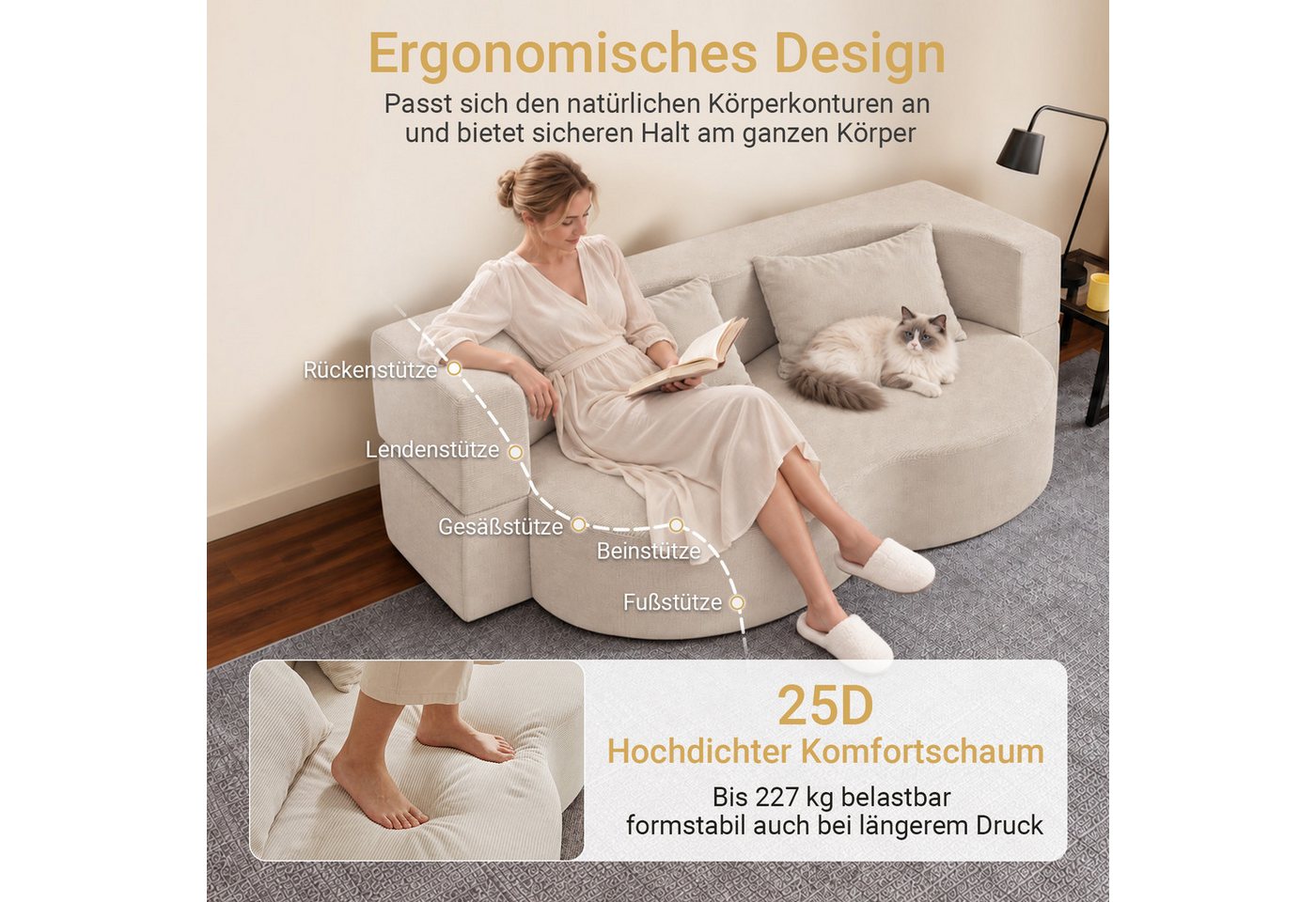 SoBuy Schlafsofa FST101, 2-Sitzer Sofa aus Cord, Klappsofa Gästebett mit 2 Kissen, Bodensofa mit Schlaffunktion für Wohnzimmer Schlafzimmer Gästezimmer – Bild 2 von 5