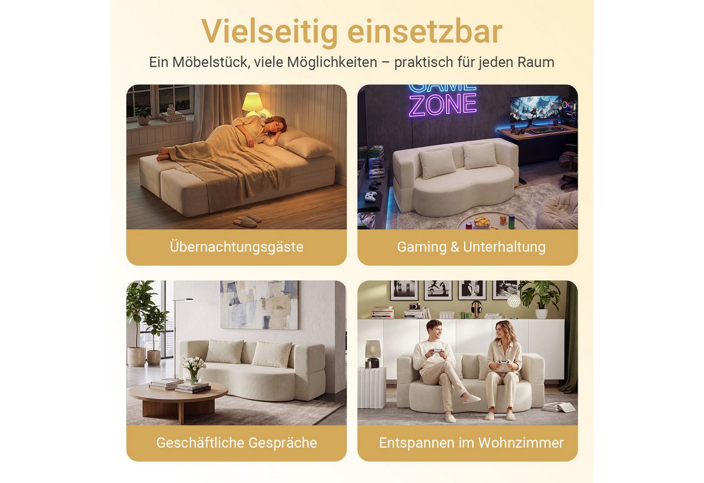 SoBuy Schlafsofa FST101, 2-Sitzer Sofa aus Cord, Klappsofa Gästebett mit 2 Kissen, Bodensofa mit Schlaffunktion für Wohnzimmer Schlafzimmer Gästezimmer – Bild 4 von 5