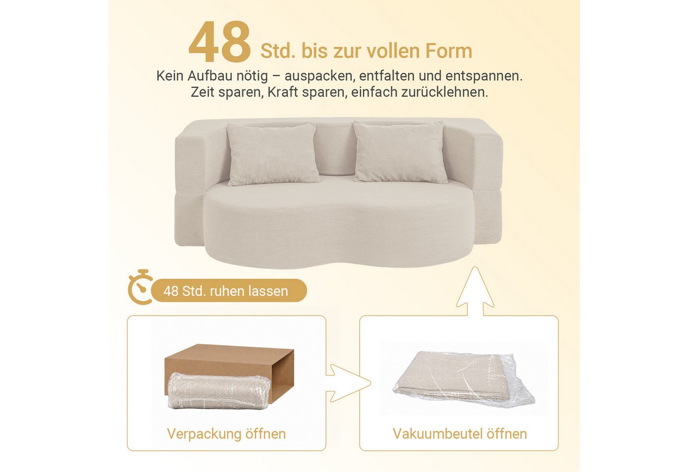 SoBuy Schlafsofa FST101, 2-Sitzer Sofa aus Cord, Klappsofa Gästebett mit 2 Kissen, Bodensofa mit Schlaffunktion für Wohnzimmer Schlafzimmer Gästezimmer – Bild 5 von 5