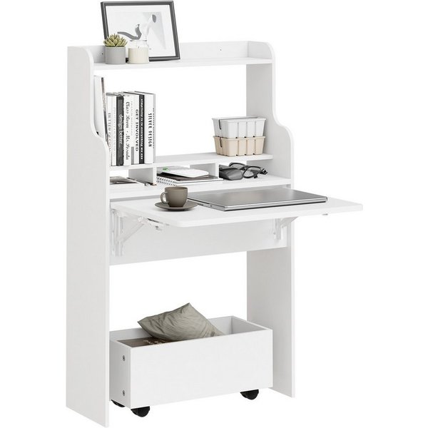 SoBuy Schreibtisch FWT105, Klappschreibtisch mit Regal, mit Regalböden, Computertisch Klapptisch Arbeitstisch für Homeoffice