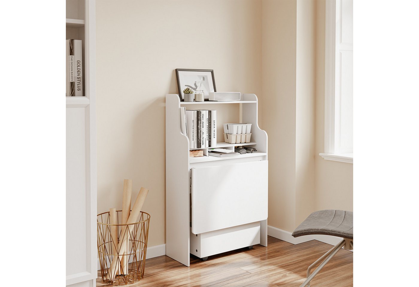SoBuy Schreibtisch FWT105, Klappschreibtisch mit Regal, mit Regalböden, Computertisch Klapptisch Arbeitstisch für Homeoffice – Bild 2 von 5