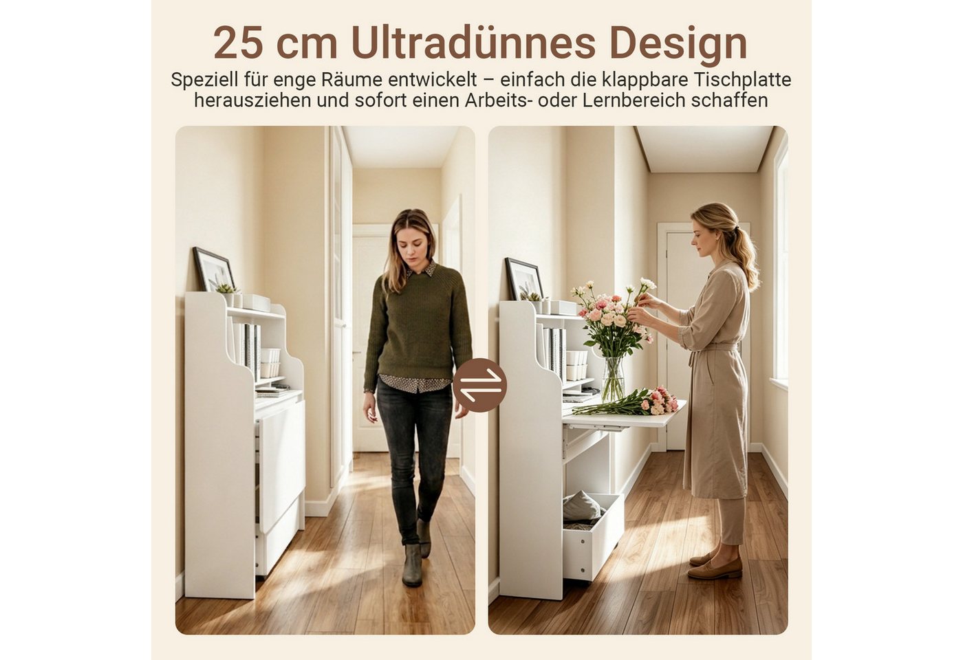 SoBuy Schreibtisch FWT105, Klappschreibtisch mit Regal, mit Regalböden, Computertisch Klapptisch Arbeitstisch für Homeoffice – Bild 5 von 5