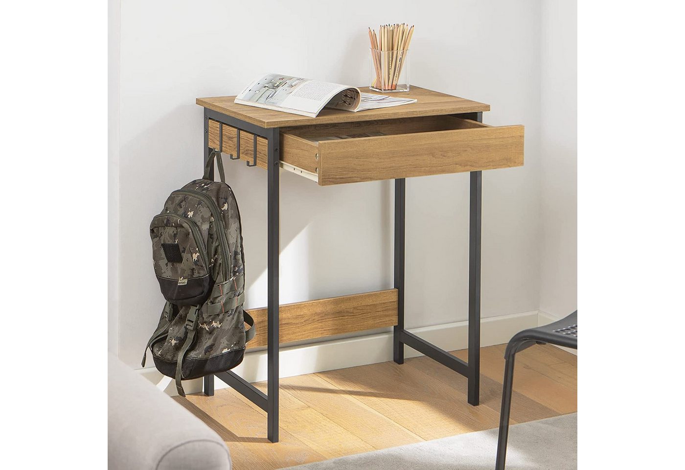 SoBuy Schreibtisch FWT43, Bürotisch, Tisch, Eckschreibtisch, Computertisch Arbeitstisch mit einer Schublade und 2 Haken, Homeoffice – Bild 3 von 5