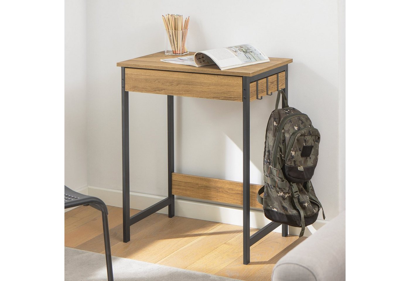 SoBuy Schreibtisch FWT43, Bürotisch, Tisch, Eckschreibtisch, Computertisch Arbeitstisch mit einer Schublade und 2 Haken, Homeoffice – Bild 4 von 5