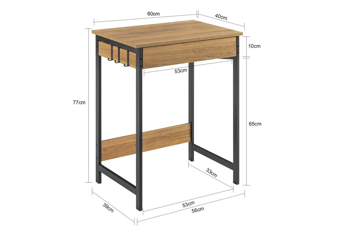 SoBuy Schreibtisch FWT43, Bürotisch, Tisch, Eckschreibtisch, Computertisch Arbeitstisch mit einer Schublade und 2 Haken, Homeoffice – Bild 5 von 5