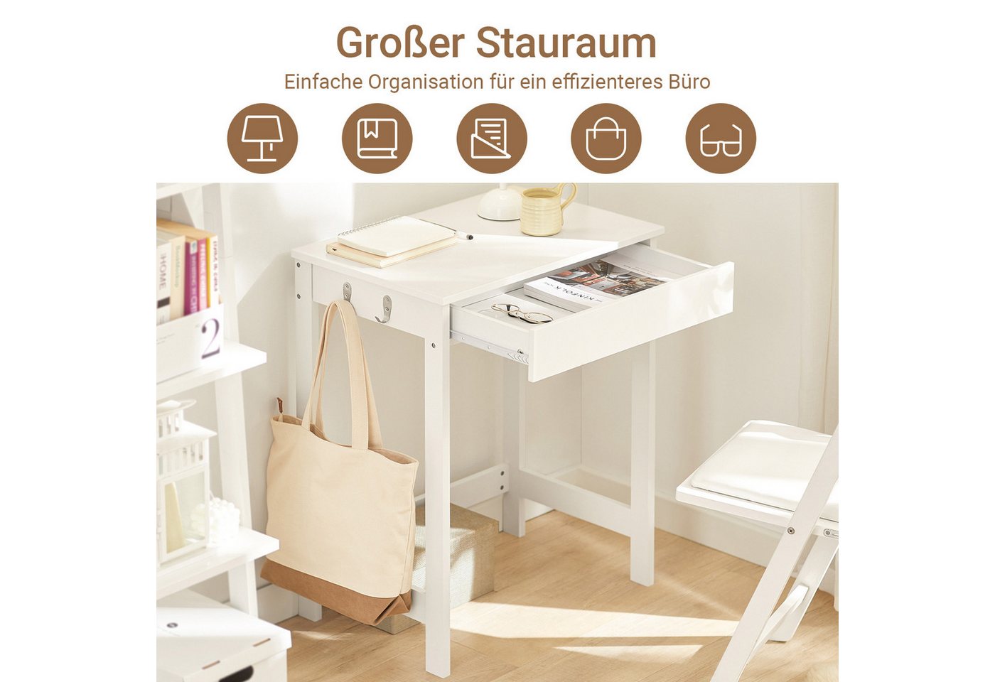 SoBuy Schreibtisch FWT43, Bürotisch, Tisch, Eckschreibtisch, Computertisch Arbeitstisch mit einer Schublade und 2 Haken, Homeoffice – Bild 2 von 5