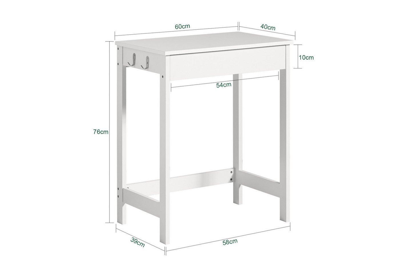 SoBuy Schreibtisch FWT43, Bürotisch, Tisch, Eckschreibtisch, Computertisch Arbeitstisch mit einer Schublade und 2 Haken, Homeoffice – Bild 5 von 5
