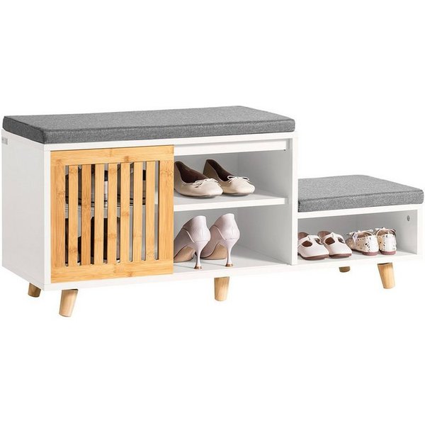 SoBuy Schuhbank FSR125, mit 2 Sitzflächen und 1 Schiebetür Sitzbank mit Stauraum