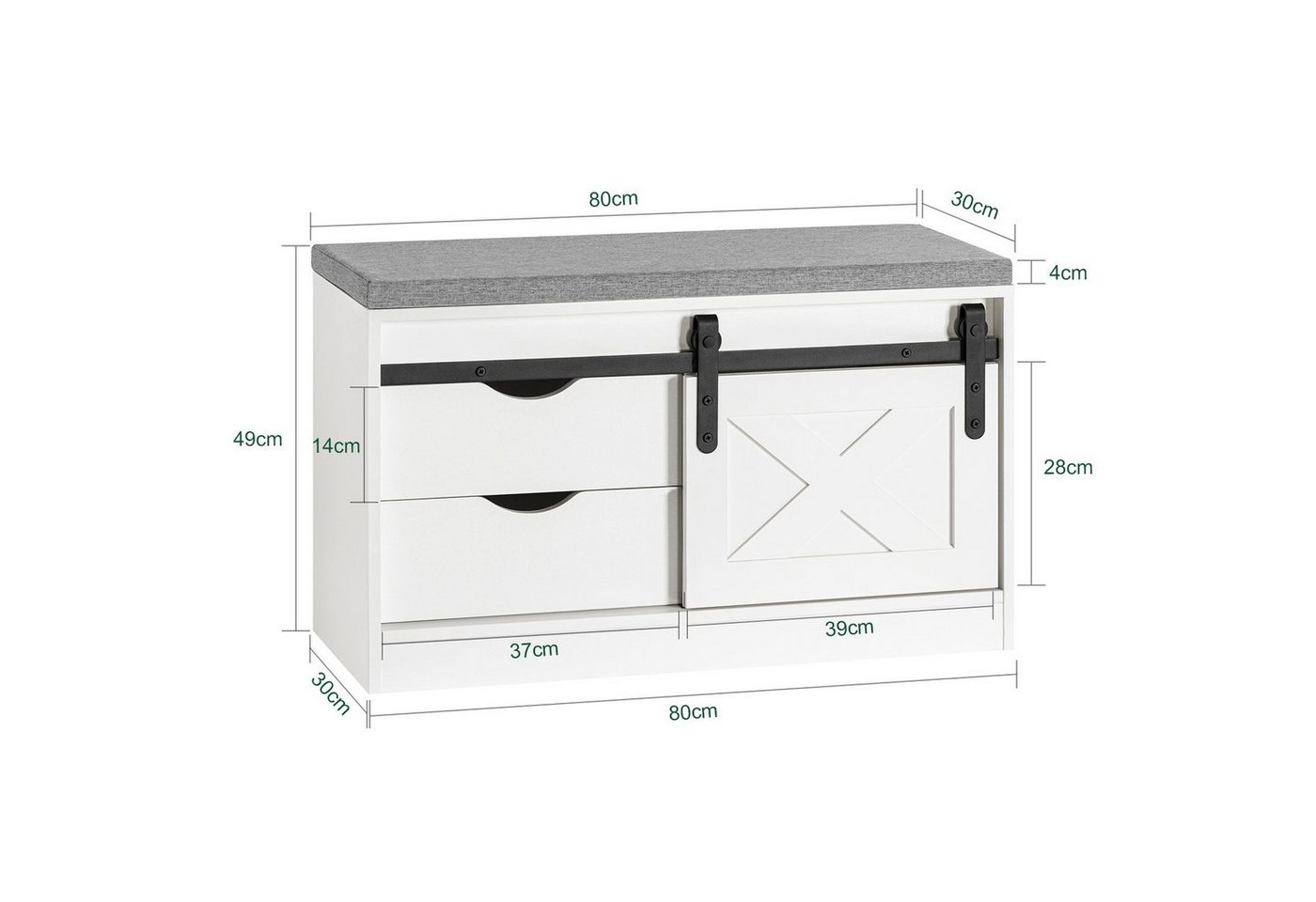 SoBuy Schuhbank FSR153, mit Sitzfläche, Schuhschrank schmal, mit Schiebetüren, Sitzbank mit Stauraum Schuhregal Dielenbank Schuhtruhe Sitzkommode – Bild 4 von 5