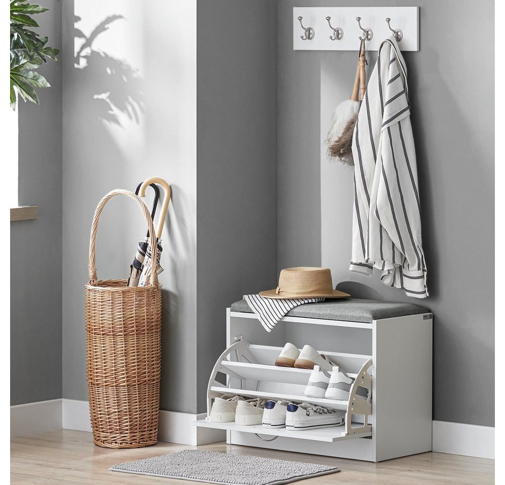 SoBuy Schuhbank FSR16, Schuhorganizer, mit gepolstertem Kissen, für Flur, Eingang, Sitzbank mit Sitzkissen Schuhregal Schuhkipper mit 1 Klappe – Bild 2 von 5