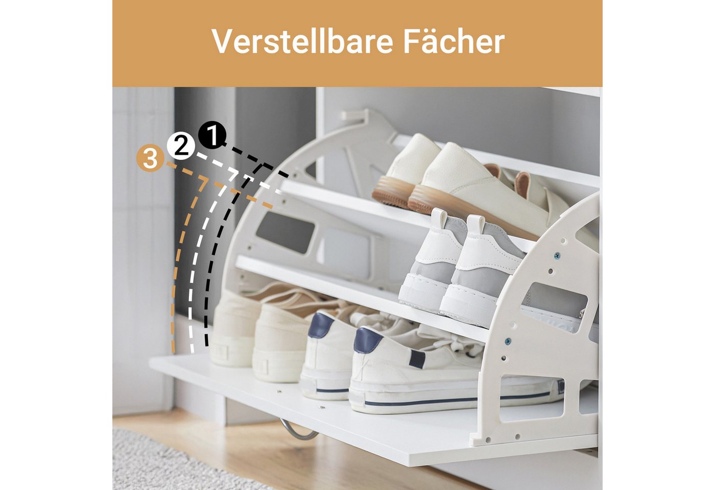 SoBuy Schuhbank FSR16, Schuhorganizer, mit gepolstertem Kissen, für Flur, Eingang, Sitzbank mit Sitzkissen Schuhregal Schuhkipper mit 1 Klappe – Bild 3 von 5