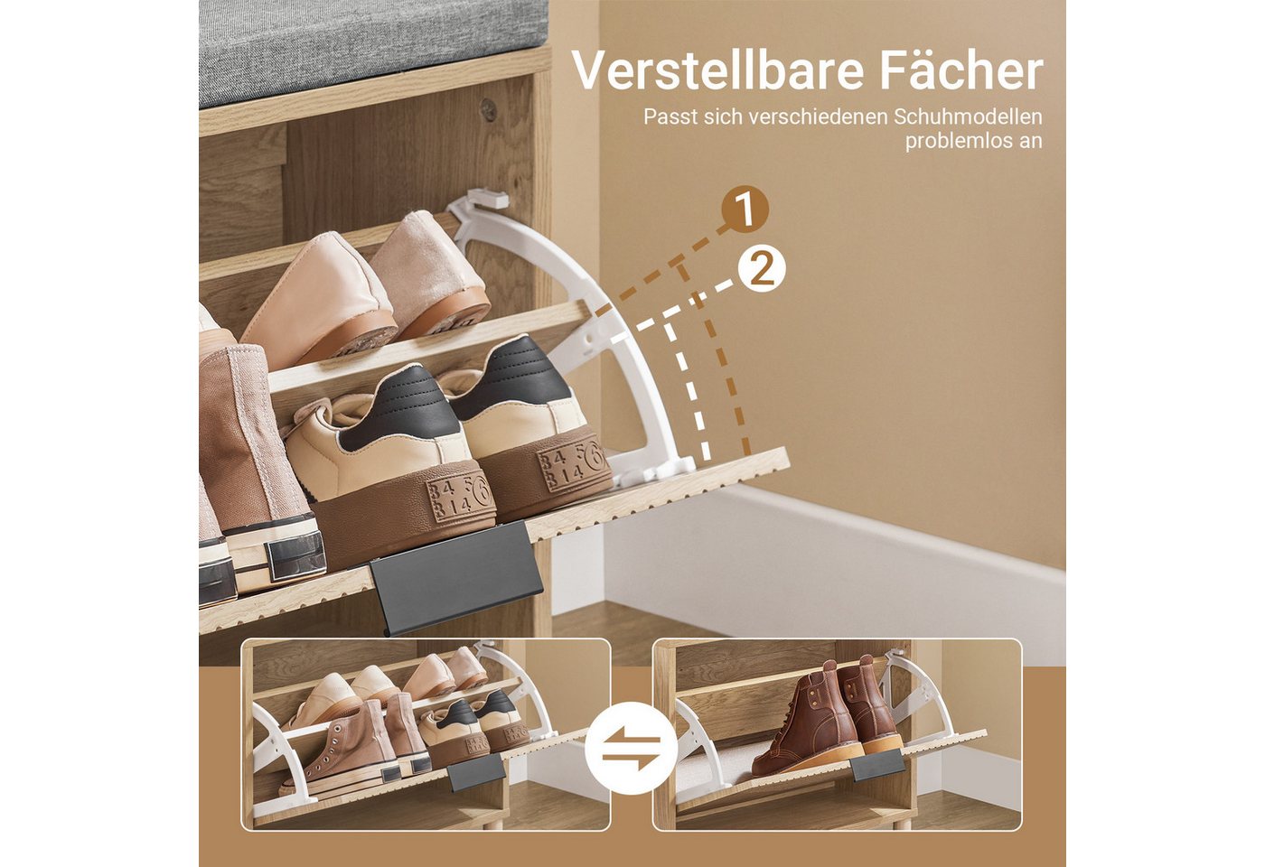 SoBuy Schuhbank FSR199, Sitzbank mit Stauraum, Schuhregal Schuhschrank, Flur, Schlafzimmer – Bild 3 von 5