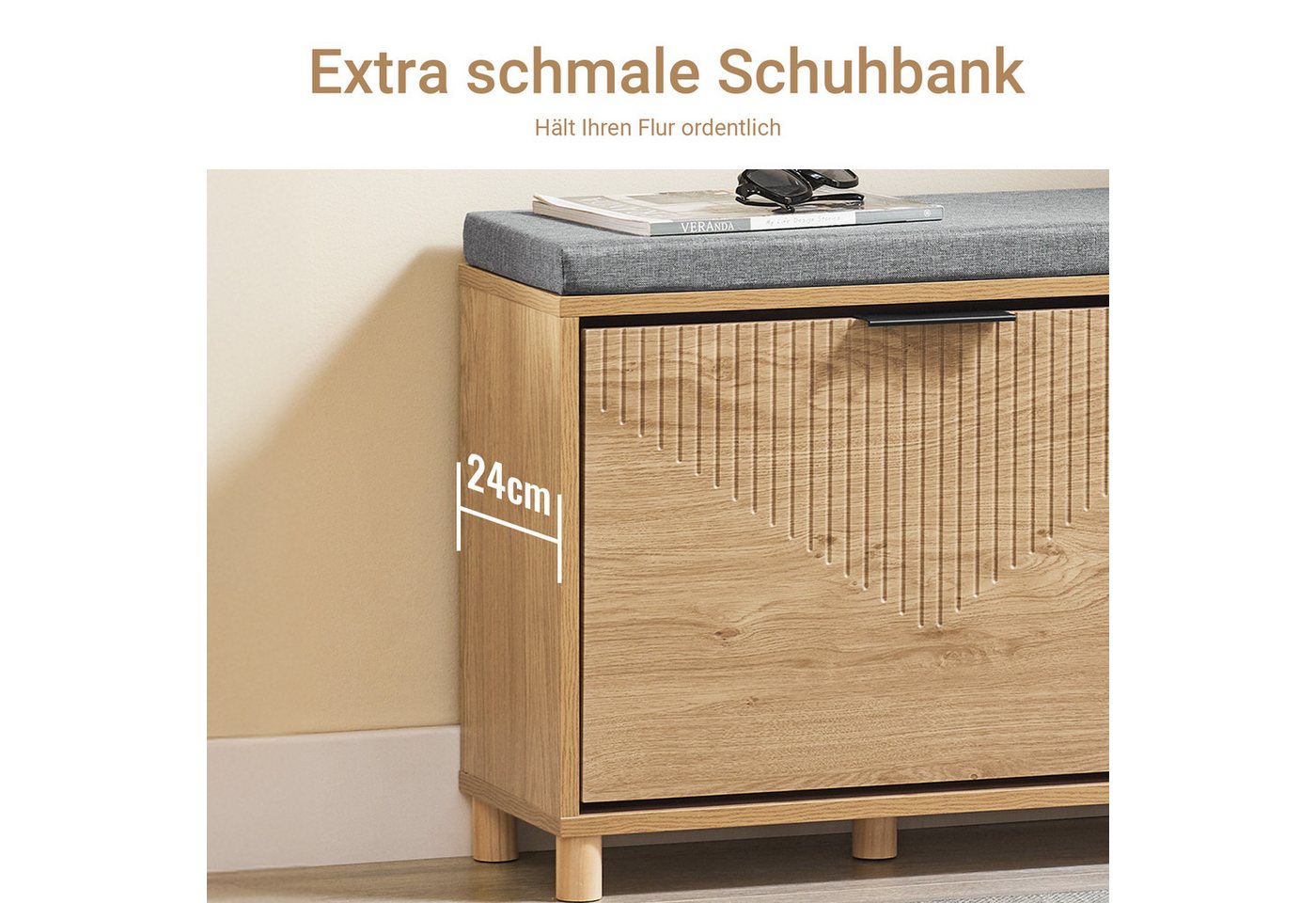 SoBuy Schuhbank FSR199, Sitzbank mit Stauraum, Schuhregal Schuhschrank, Flur, Schlafzimmer – Bild 4 von 5
