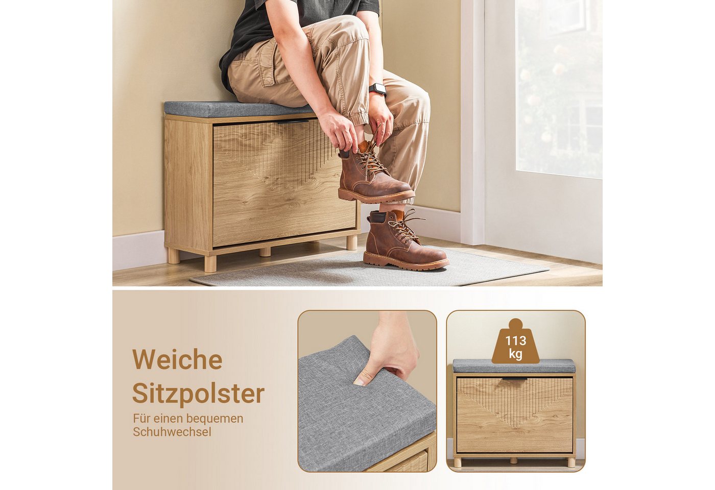 SoBuy Schuhbank FSR199, Sitzbank mit Stauraum, Schuhregal Schuhschrank, Flur, Schlafzimmer – Bild 5 von 5
