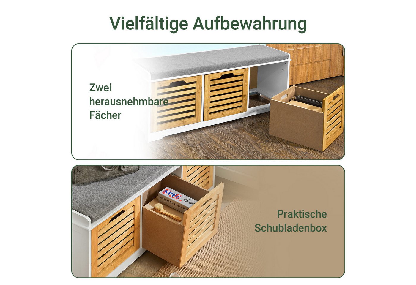 SoBuy Schuhbank FSR23, Sitzkommode mit 2 Körben Sitzbank mit Stauraum – Bild 3 von 5