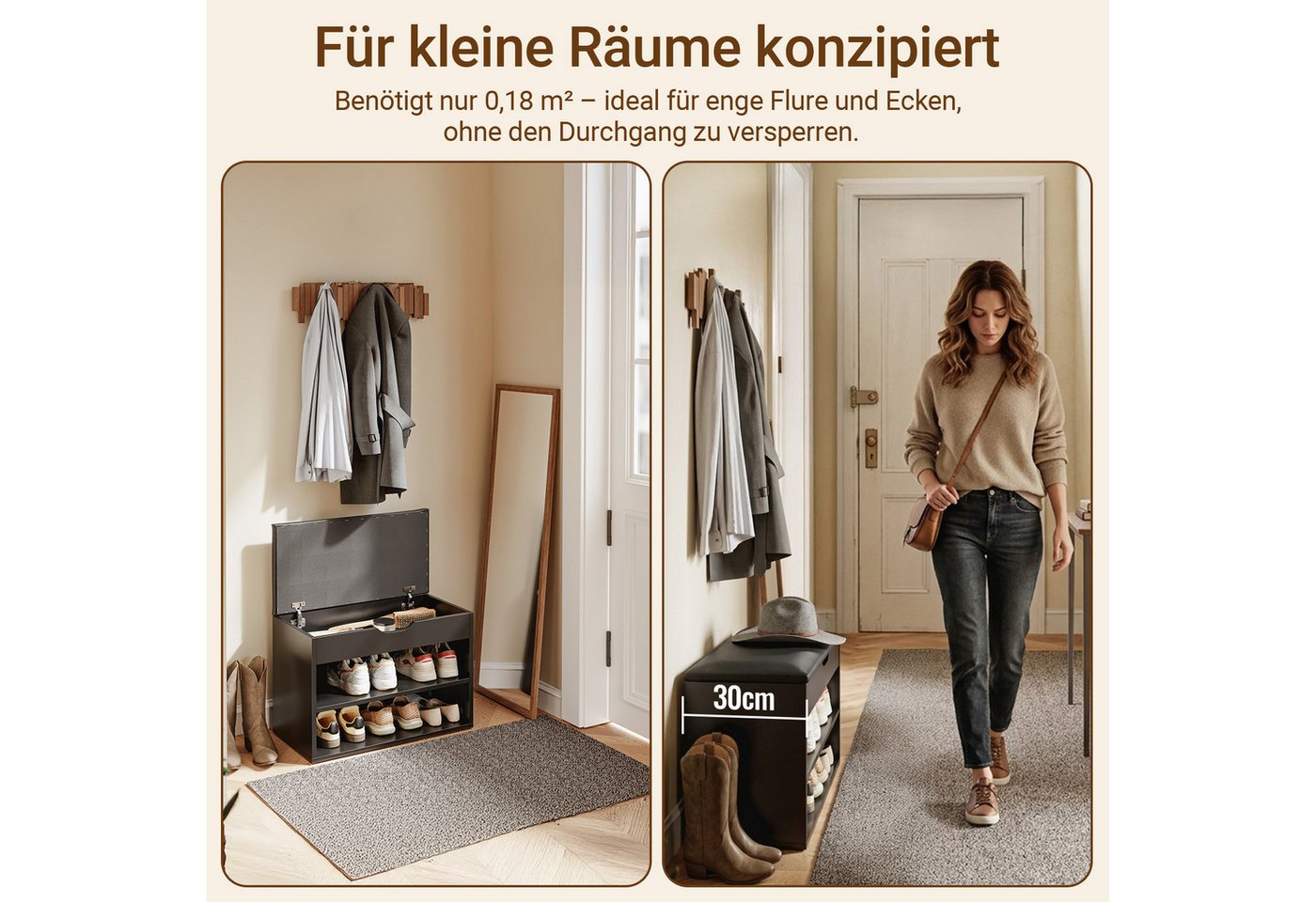 SoBuy Schuhbank FSR25, Schuhregal mit gepolstertem Kissen, Schuhorganizer, Sitzbank mit Stauraum Schuhregal Schuhtruhe mit Sitzfläche – Bild 3 von 5