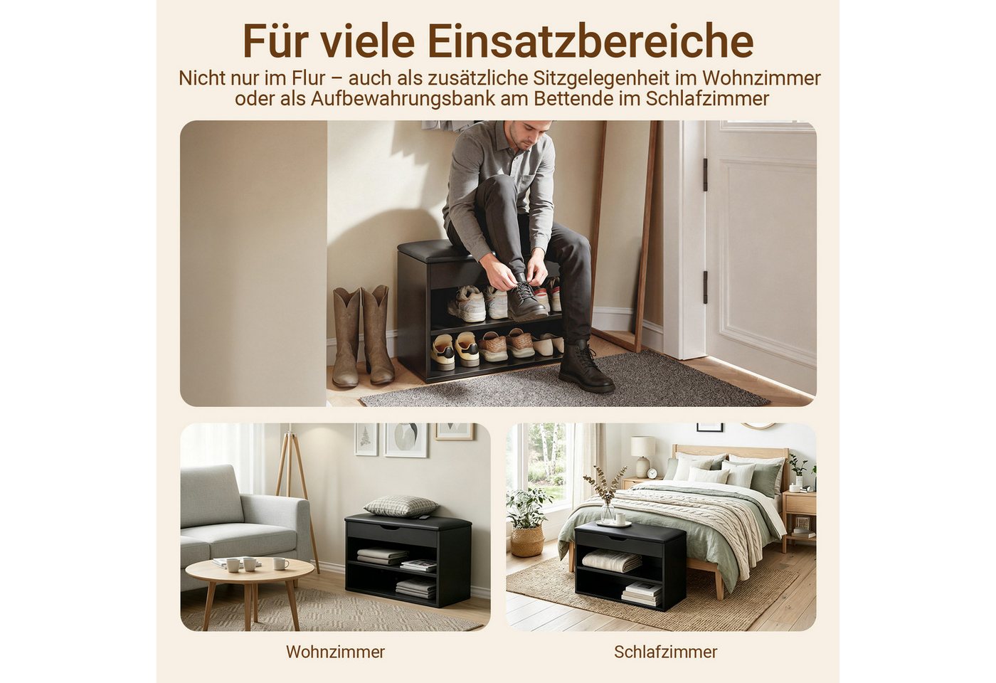 SoBuy Schuhbank FSR25, Schuhregal mit gepolstertem Kissen, Schuhorganizer, Sitzbank mit Stauraum Schuhregal Schuhtruhe mit Sitzfläche – Bild 5 von 5