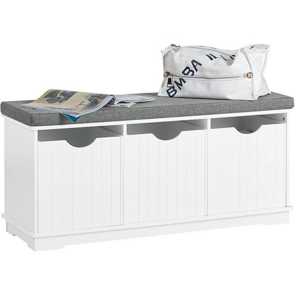 SoBuy Schuhbank FSR30, Schuhregal mit Sitzfläche, Sitzbank mit Stauraum Schuhtruhe, Spielzeugkiste Spieltruhe mit 3 Körben für Stauraum, Flur Wohnzimmer