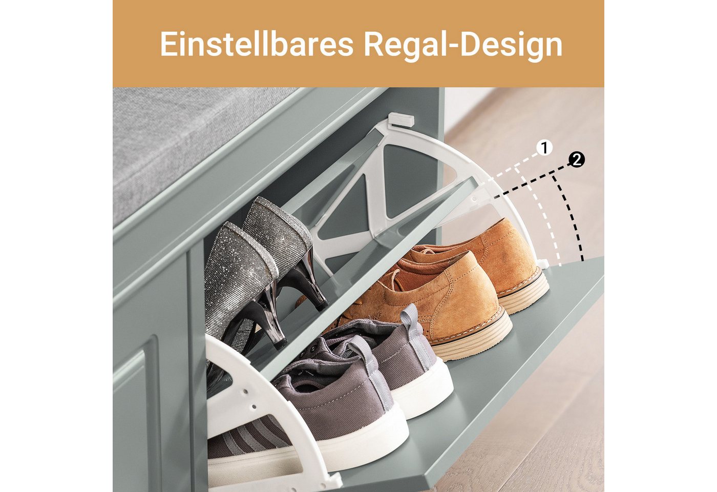 SoBuy Schuhbank FSR64, Schuhbank mit Sitzfläche, Schuhschrank schmal Schuhregal, Schuhkipper Sitzbank mit 2 Klappen, Schuhablage für Flur, kleine Räume – Bild 4 von 5