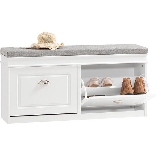 SoBuy Schuhbank FSR64, Schuhbank mit Sitzfläche, Schuhschrank schmal Schuhregal, Schuhkipper Sitzbank mit 2 Klappen, Schuhablage für Flur, kleine Räume