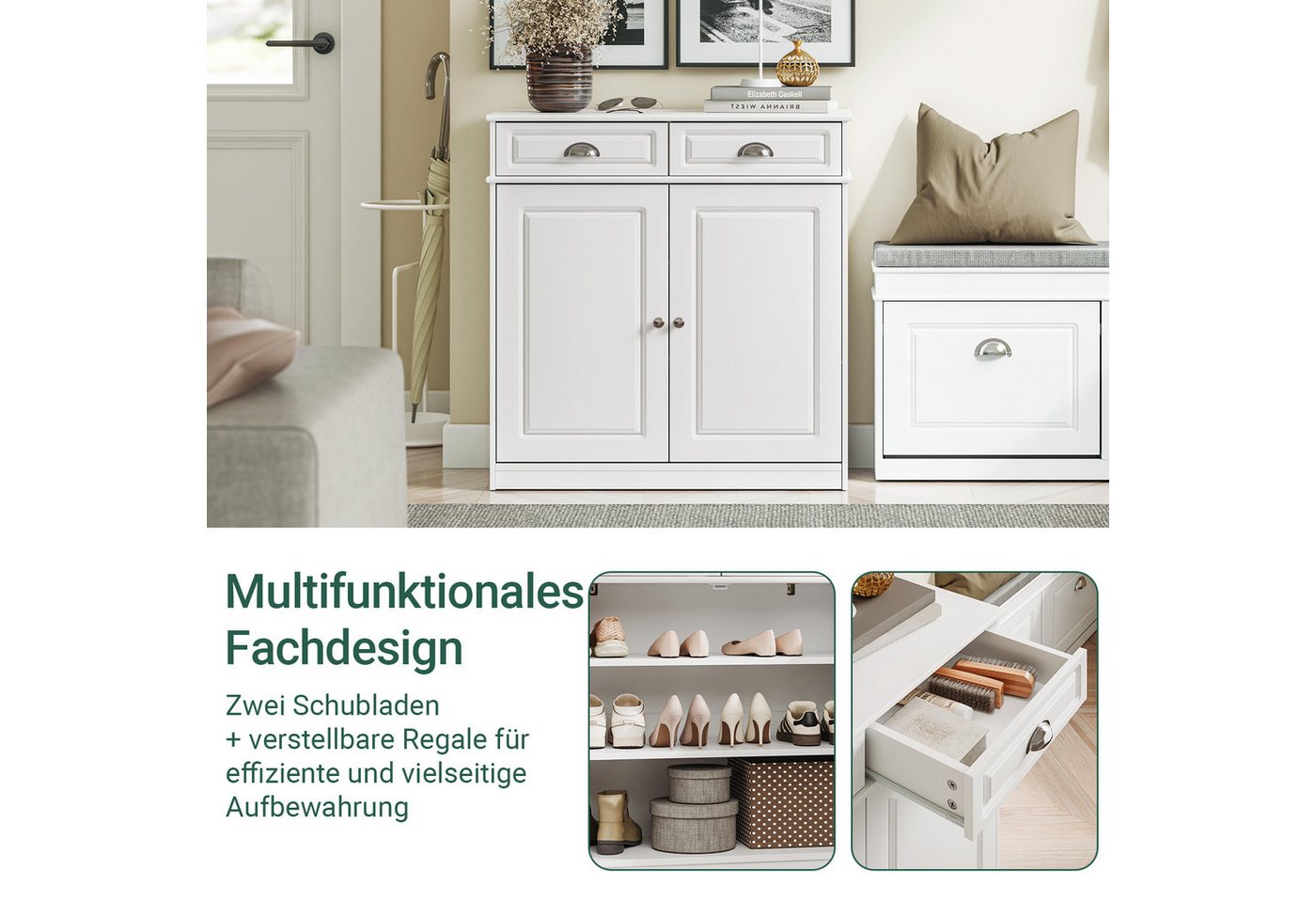SoBuy Schuhbank FSR64, Schuhbank mit Sitzfläche, Schuhschrank schmal Schuhregal, Schuhkipper Sitzbank mit 2 Klappen, Schuhablage für Flur, kleine Räume – Bild 4 von 5