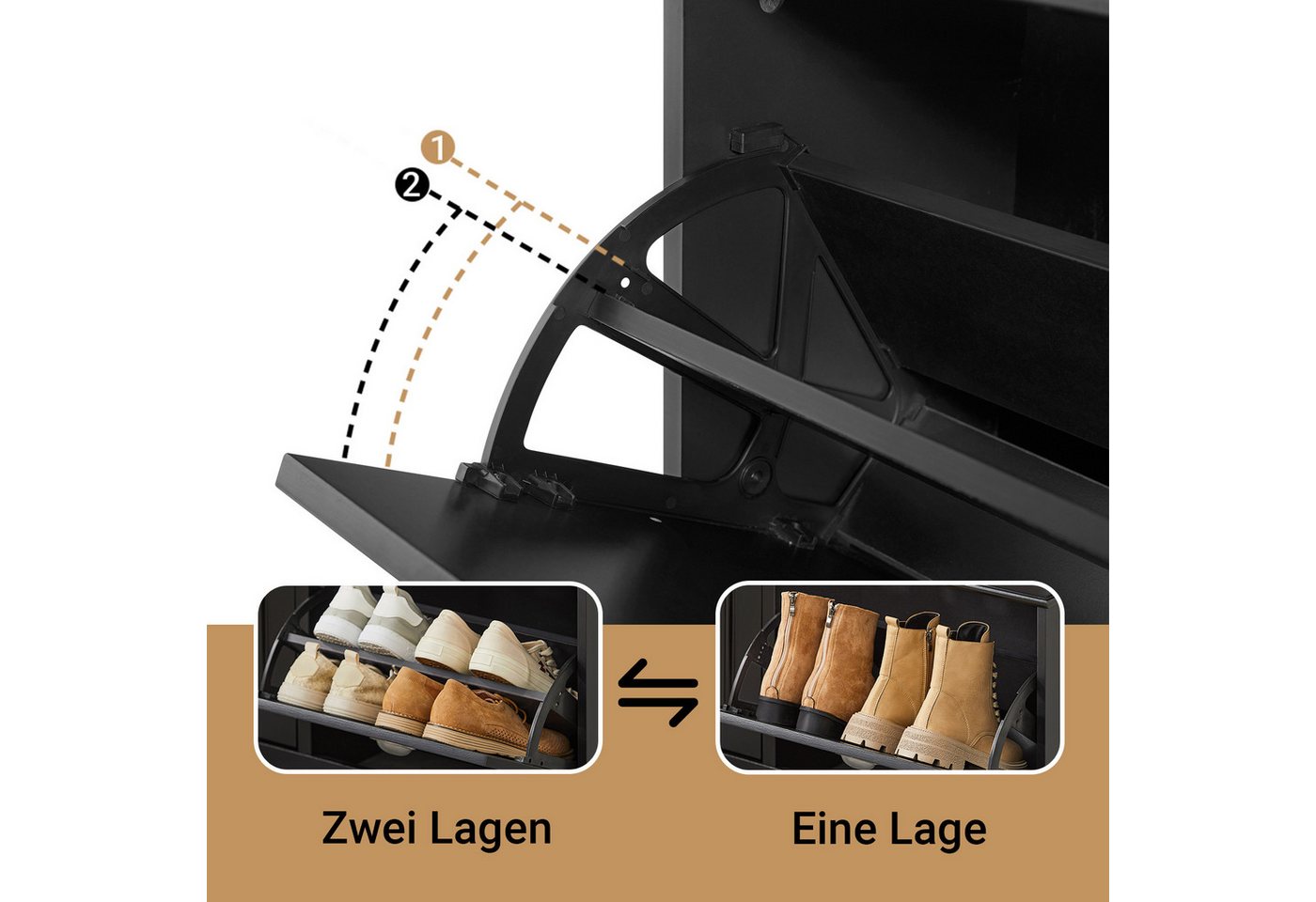 SoBuy Schuhbank FSR64, Schuhbank mit Sitzfläche, Schuhschrank schmal Schuhregal, Schuhkipper Sitzbank mit 2 Klappen, Schuhablage für Flur, kleine Räume – Bild 4 von 5