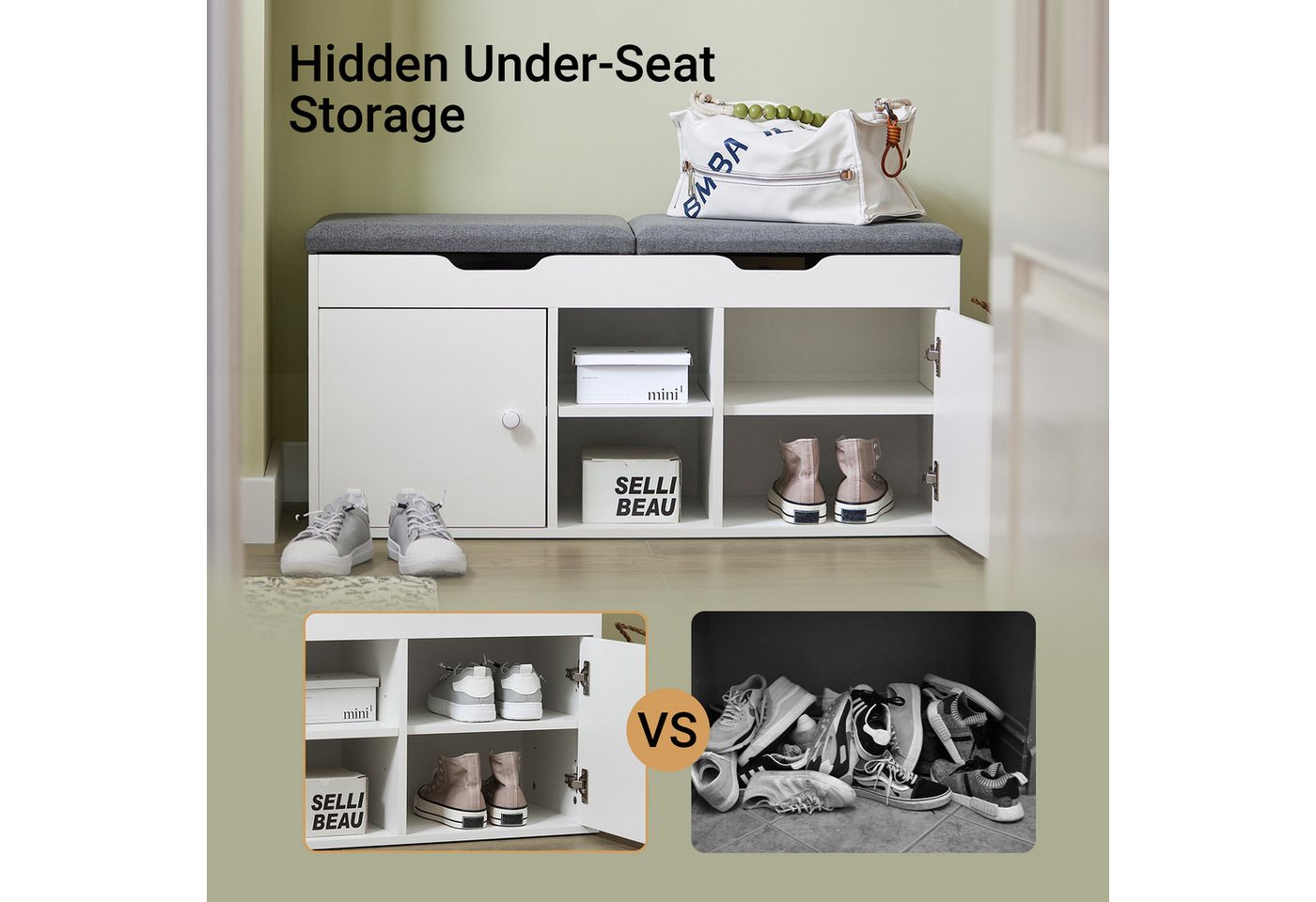 SoBuy Schuhbank FSR96, Schuhschrank schmal, Schuhregal Garderobenbank, Sitzbank mit Zwei Sitzkissen Garderobenbank Truhenbank Schuhtruhe – Bild 3 von 5