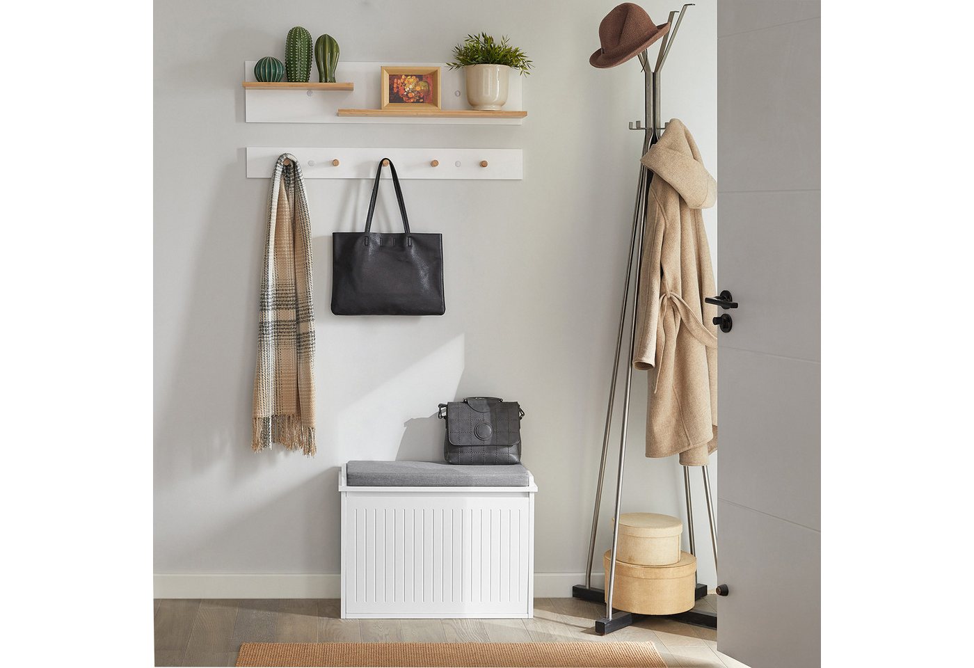 SoBuy Schuhbank FSR98, Schuhschrank schmal, Schuhkipper Schuhbank mit Sitzkissen, Sitzbank mit Stauraum, Garderobenbank für Flur & kleine Räume – Bild 2 von 5
