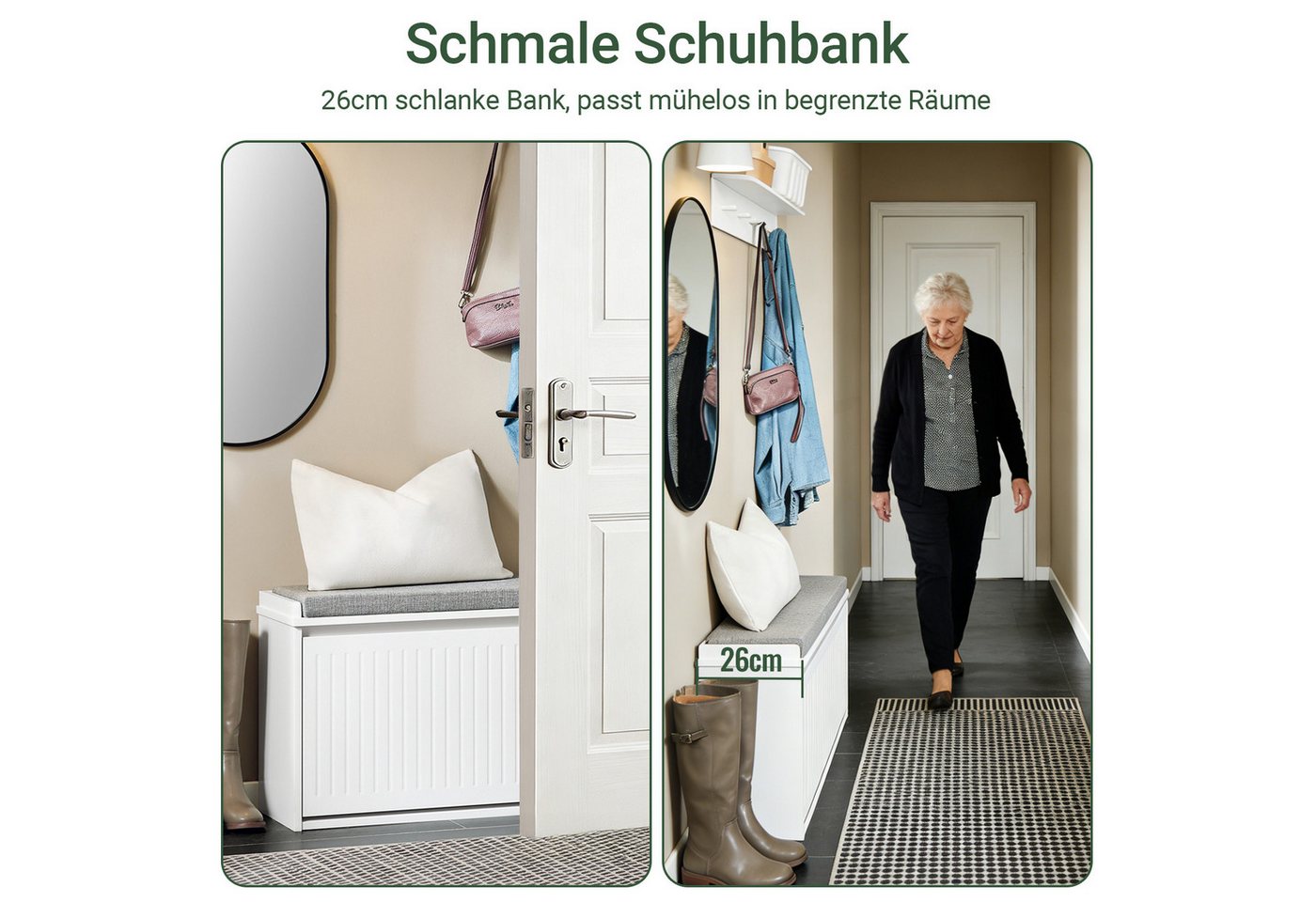 SoBuy Schuhbank FSR98, Schuhschrank schmal, Schuhkipper Schuhbank mit Sitzkissen, Sitzbank mit Stauraum, Garderobenbank für Flur & kleine Räume – Bild 3 von 5