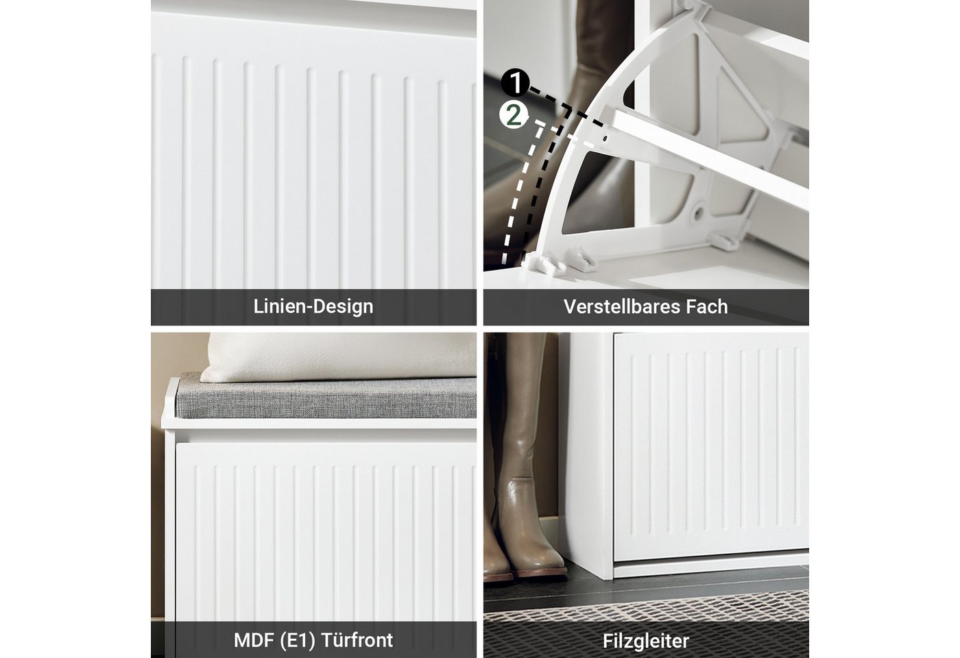 SoBuy Schuhbank FSR98, Schuhschrank schmal, Schuhkipper Schuhbank mit Sitzkissen, Sitzbank mit Stauraum, Garderobenbank für Flur & kleine Räume – Bild 5 von 5