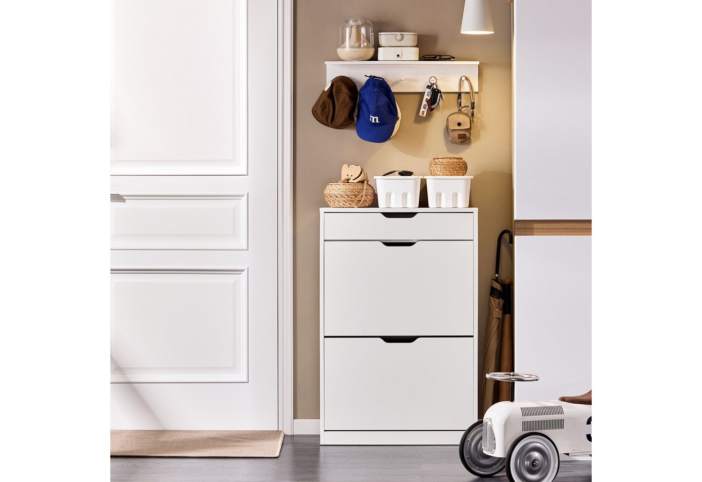 SoBuy Schuhkipper DE-FSR180, Schuhschrank schmal, Schuhregal Schuhkommode Schuhablage, mit 2 Klappen, Schuhschrank perfekt für schmale Flure, für 10 Paar – Bild 2 von 5