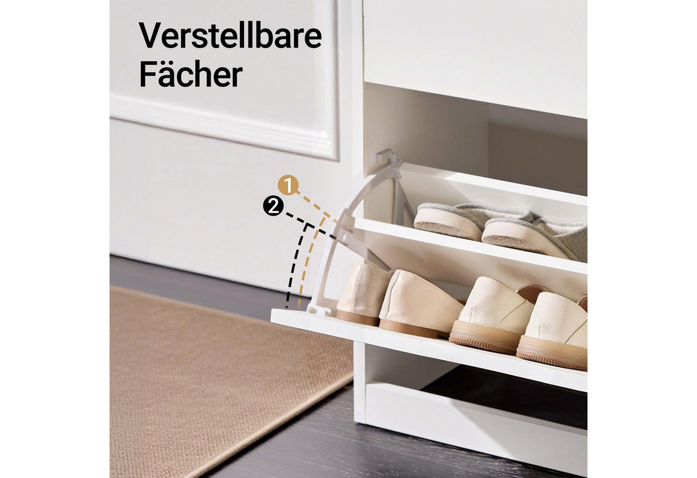 SoBuy Schuhkipper DE-FSR180, Schuhschrank schmal, Schuhregal Schuhkommode Schuhablage, mit 2 Klappen, Schuhschrank perfekt für schmale Flure, für 10 Paar – Bild 4 von 5