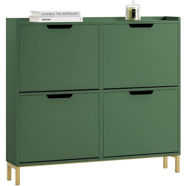 SoBuy Schuhkipper FSR100, Schuhschrank schmal mit 4 Klappen, Flurschrank Schuhregal, Schuhkipper schmal, nur 19 cm tief, für Kleine Wohnungen, Enge Flure