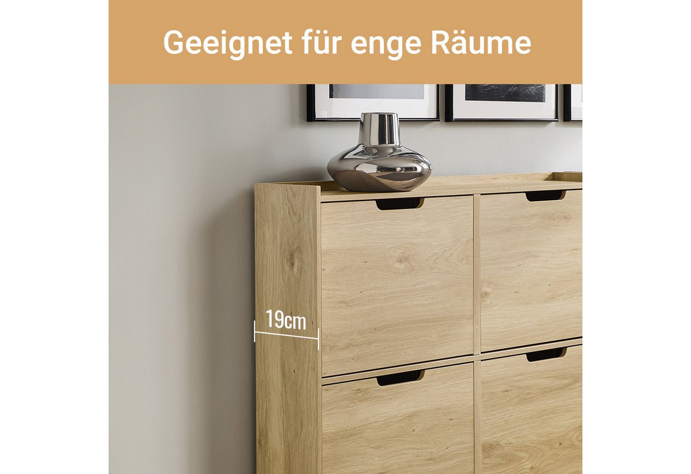 SoBuy Schuhkipper FSR100, Schuhschrank schmal mit 4 Klappen, Flurschrank Schuhregal, Schuhkipper schmal, nur 19 cm tief, für Kleine Wohnungen, Enge Flure – Bild 4 von 5