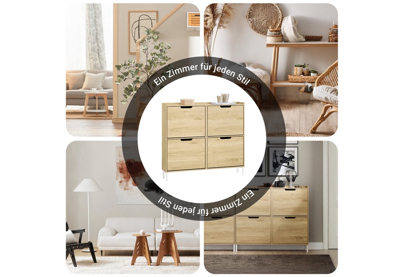 SoBuy Schuhkipper FSR100, Schuhschrank schmal mit 4 Klappen, Flurschrank Schuhregal, Schuhkipper schmal, nur 19 cm tief, für Kleine Wohnungen, Enge Flure – Bild 5 von 5