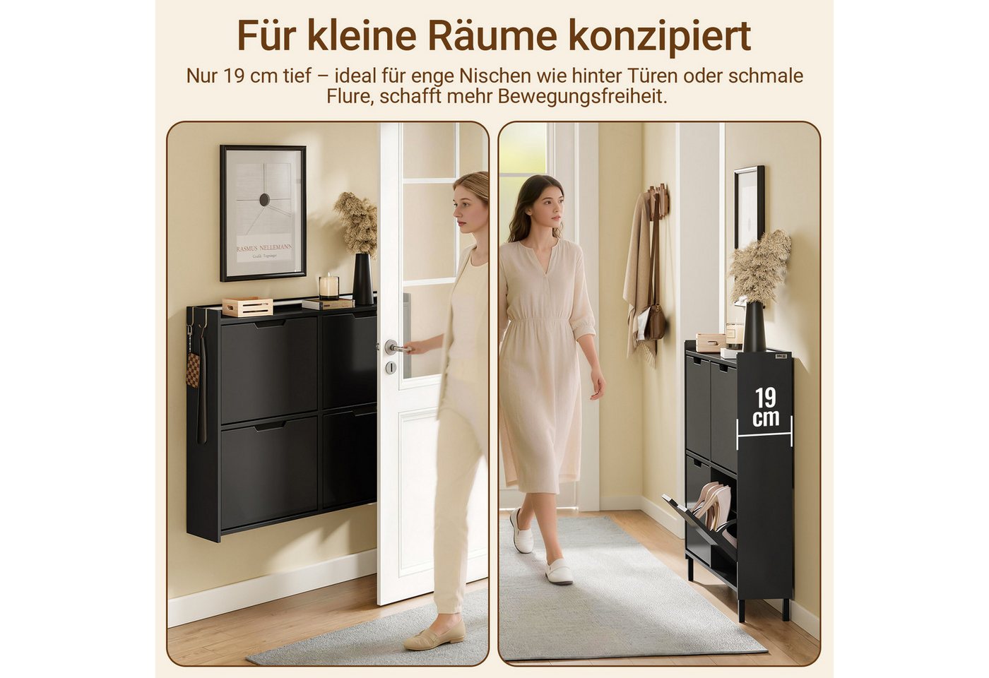 SoBuy Schuhkipper FSR100, Schuhschrank schmal, Schuhregal Schuhkipper, Schuhkommode Weiß, Schuhschrank hängend, Schuhaufbewahrung, 19 cm tief, mit Sensorlicht – Bild 5 von 5