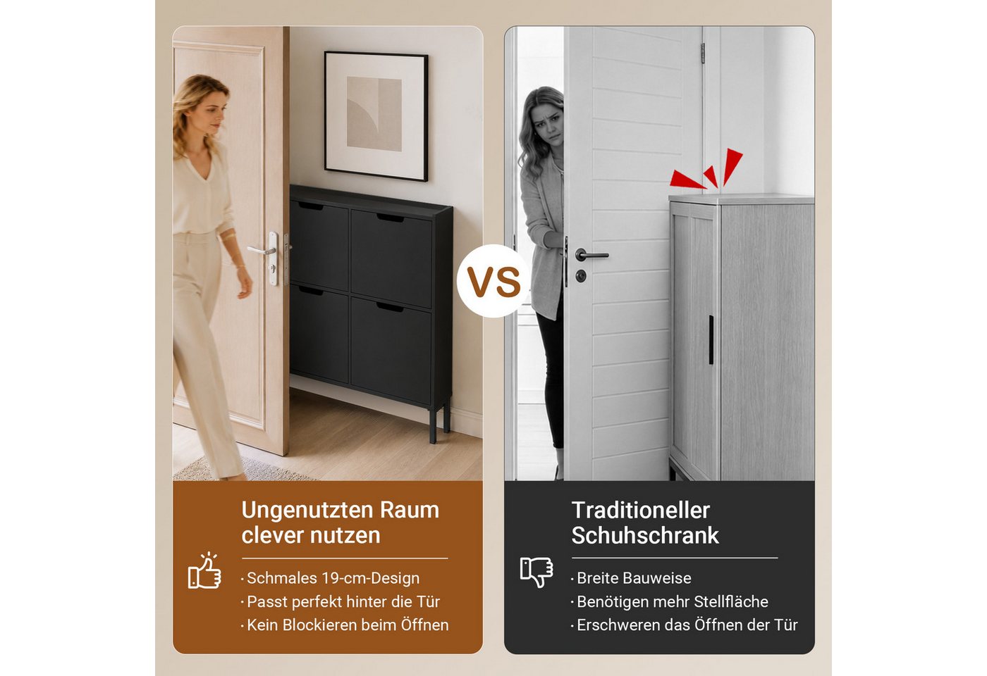 SoBuy Schuhkipper FSR100, Schuhschrank schmal mit 4 Klappen, Flurschrank Schuhregal, Schuhkipper schmal, nur 19 cm tief, für Kleine Wohnungen, Enge Flure – Bild 4 von 5