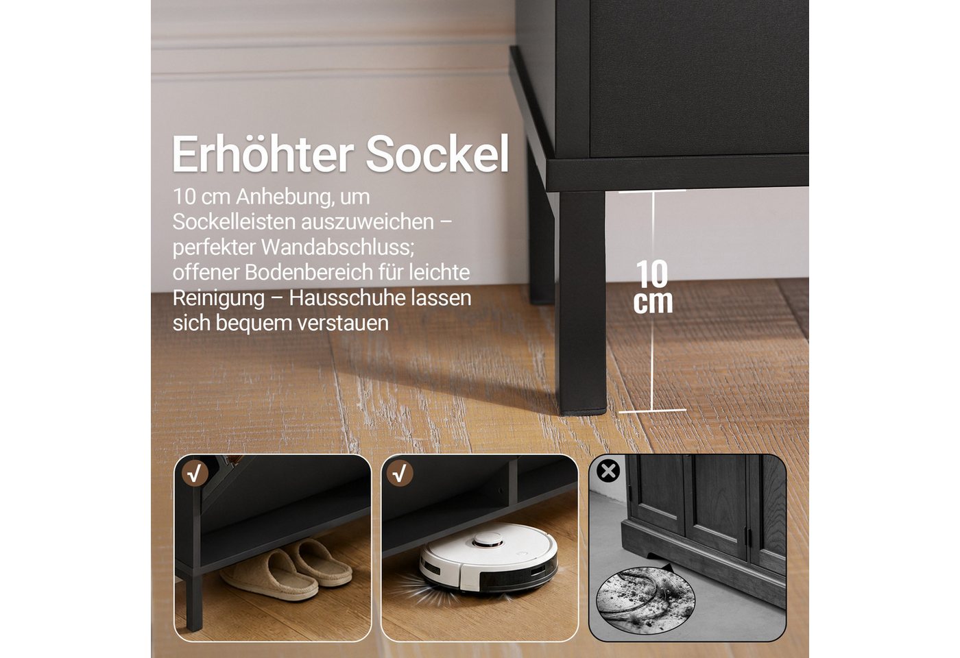 SoBuy Schuhkipper FSR100, Schuhschrank schmal mit 4 Klappen, Flurschrank Schuhregal, Schuhkipper schmal, nur 19 cm tief, für Kleine Wohnungen, Enge Flure – Bild 5 von 5