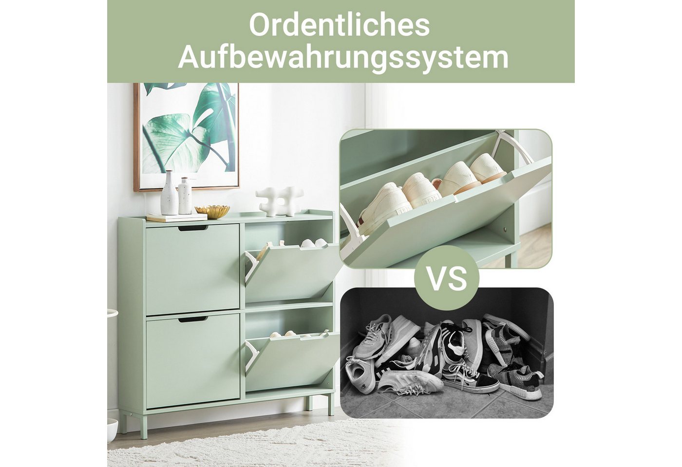 SoBuy Schuhkipper FSR100, Schuhschrank schmal mit 4 Klappen, Flurschrank Schuhregal, Schuhkipper schmal, nur 19 cm tief, für Kleine Wohnungen, Enge Flure – Bild 3 von 5