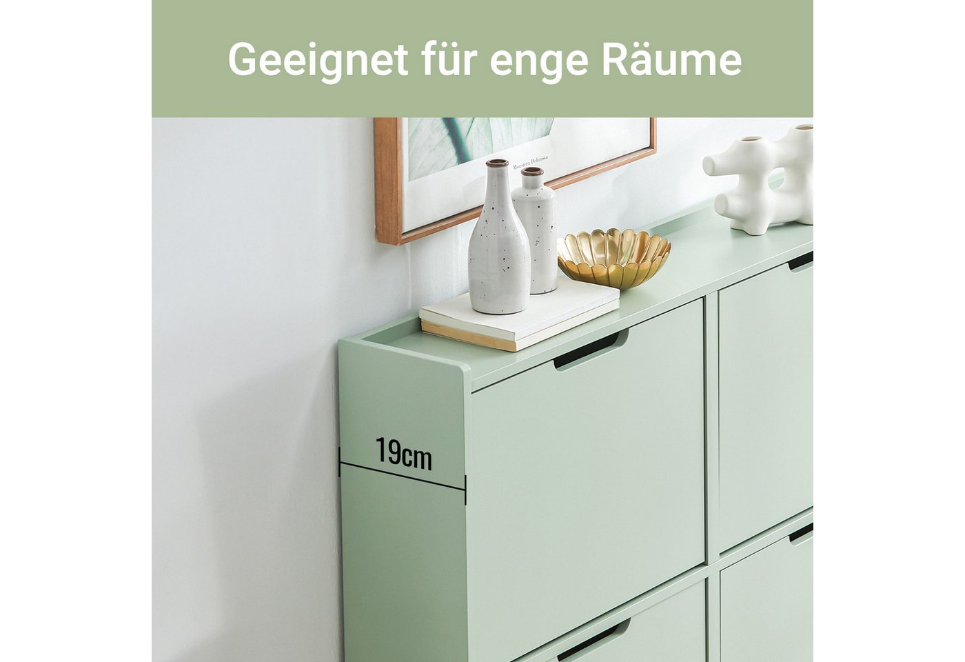 SoBuy Schuhkipper FSR100, Schuhschrank schmal mit 4 Klappen, Flurschrank Schuhregal, Schuhkipper schmal, nur 19 cm tief, für Kleine Wohnungen, Enge Flure – Bild 4 von 5