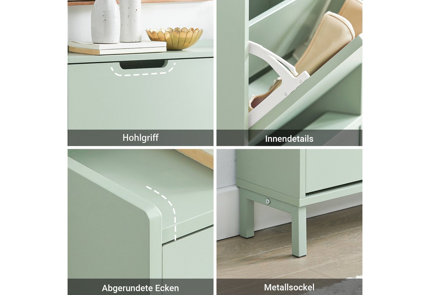 SoBuy Schuhkipper FSR100, Schuhschrank schmal mit 4 Klappen, Flurschrank Schuhregal, Schuhkipper schmal, nur 19 cm tief, für Kleine Wohnungen, Enge Flure – Bild 5 von 5