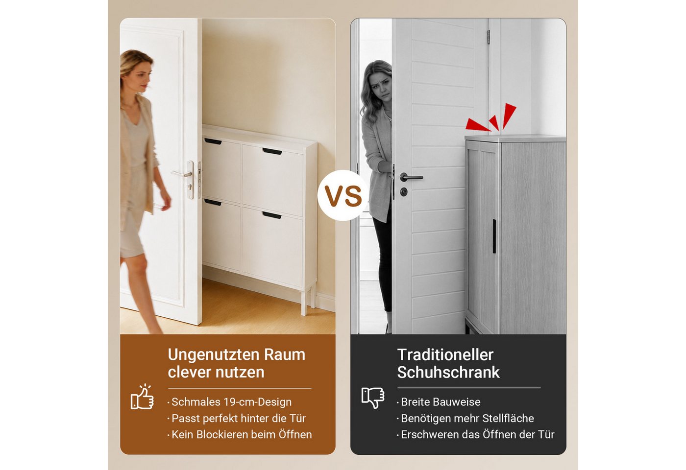 SoBuy Schuhkipper FSR100, Schuhschrank schmal mit 4 Klappen, Flurschrank Schuhregal, Schuhkipper schmal, nur 19 cm tief, für Kleine Wohnungen, Enge Flure – Bild 5 von 5