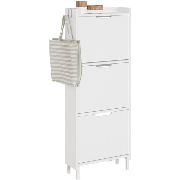 SoBuy Schuhkipper FSR151-H-E, Schuhschrank schmal, Schuhregal Schuhkipper Flurschrank, Schuhschrank hängend, mit Sensorlicht, 3 Klappen, Schuhaufbewahrung