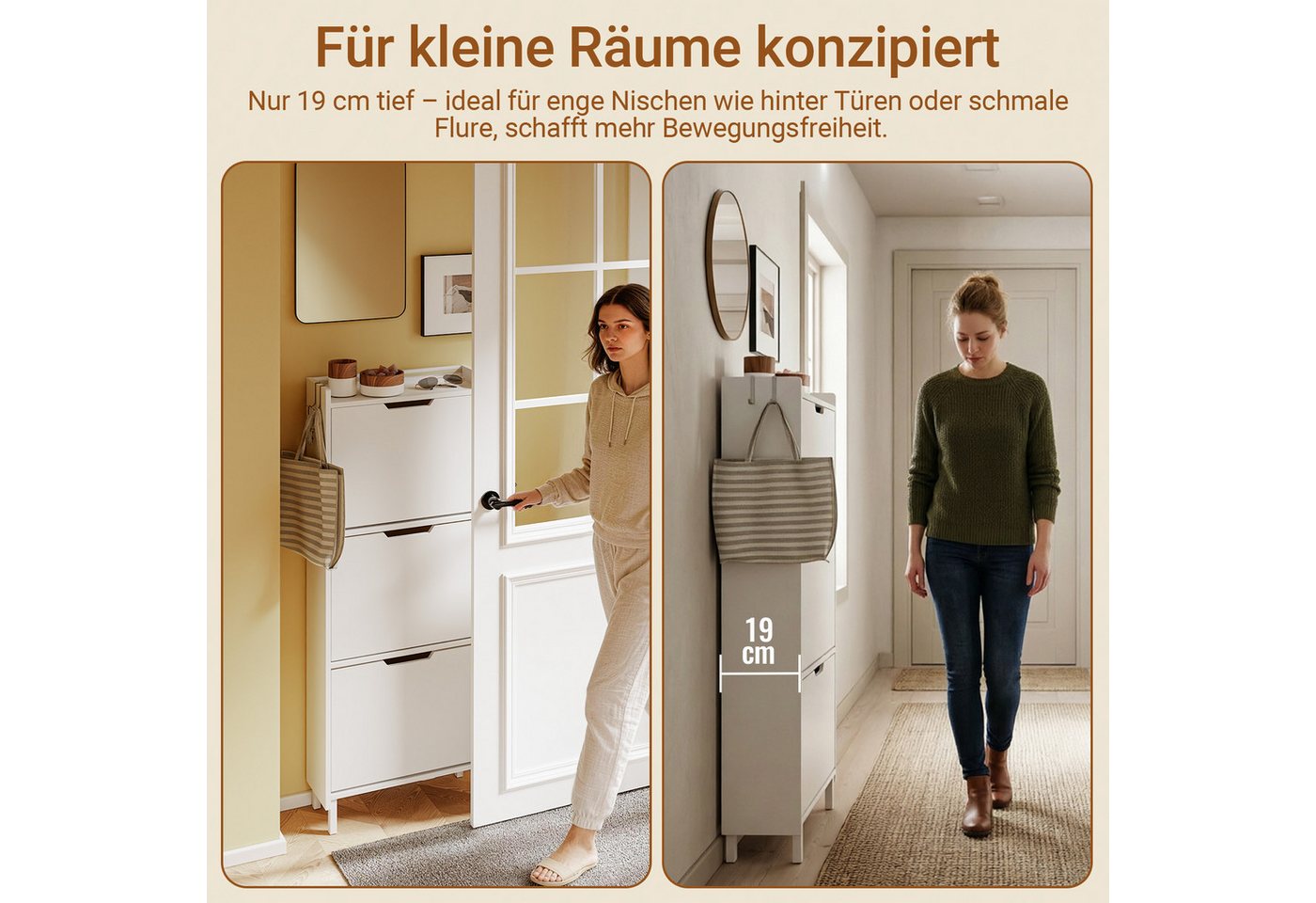 SoBuy Schuhkipper FSR151-H-E, Schuhschrank schmal, Schuhregal Schuhkipper Flurschrank, Schuhschrank hängend, mit Sensorlicht, 3 Klappen, Schuhaufbewahrung – Bild 5 von 5