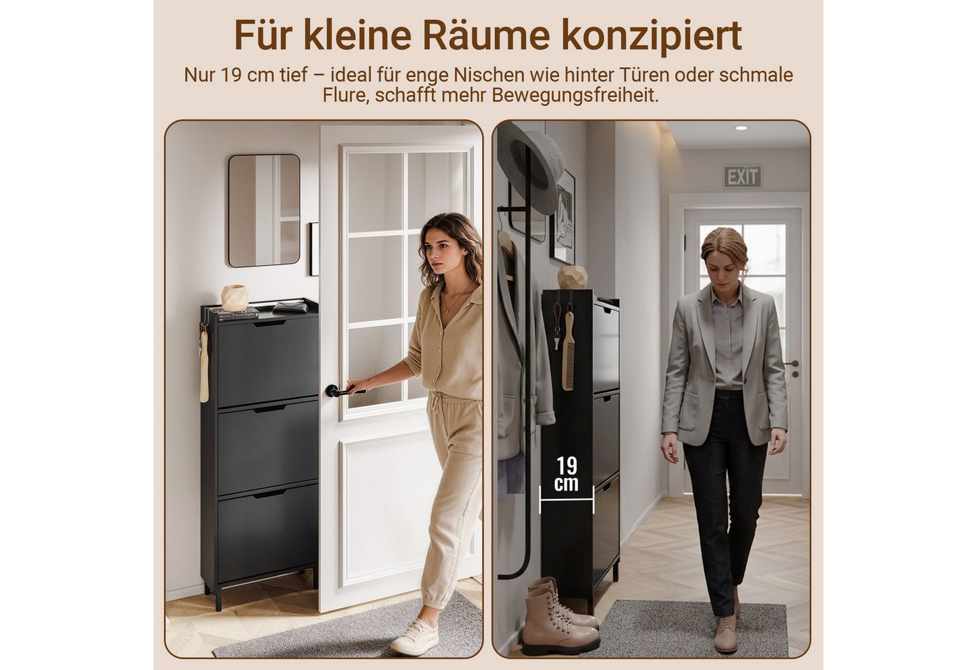 SoBuy Schuhkipper FSR151-H-E, Schuhschrank schmal, Schuhregal Schuhkipper Flurschrank, Schuhschrank hängend, mit Sensorlicht, 3 Klappen, Schuhaufbewahrung – Bild 5 von 5