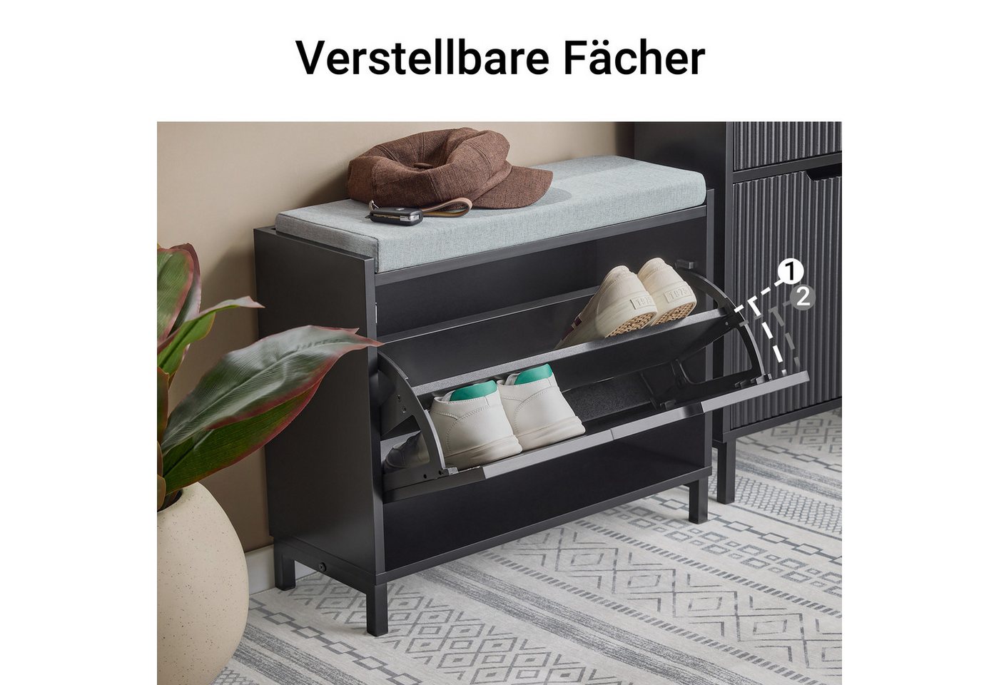 SoBuy Schuhkipper FSR151, Schuhschrank schmal, Schuhregal Schuhkipper, Schuhkommode Weiß, Schuhkipper schmal, nur 19 cm tief, für Kleine Wohnungen, Enge Flure – Bild 2 von 5