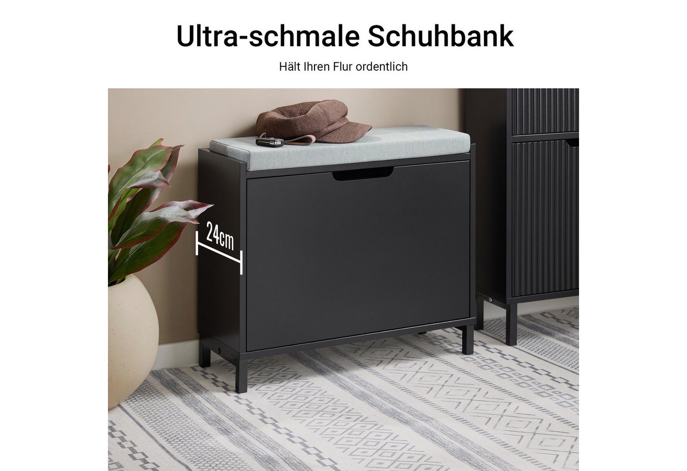 SoBuy Schuhkipper FSR151, Schuhschrank schmal, Schuhregal Schuhkipper, Schuhkommode Weiß, Schuhkipper schmal, nur 19 cm tief, für Kleine Wohnungen, Enge Flure – Bild 3 von 5