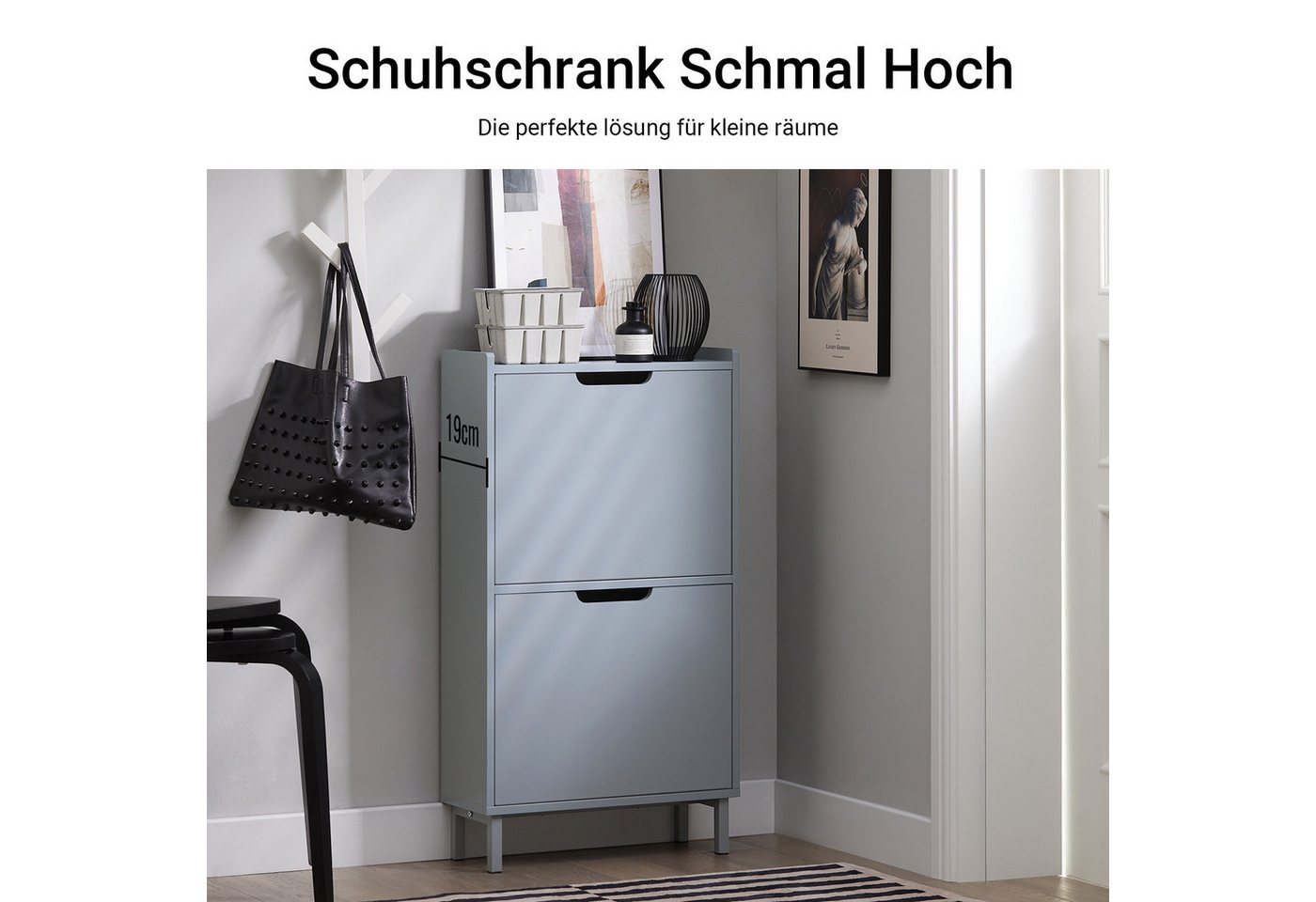 SoBuy Schuhkipper FSR151, Schuhschrank schmal, Schuhregal Schuhkipper, Schuhkommode Weiß, Schuhkipper schmal, nur 19 cm tief, für Kleine Wohnungen, Enge Flure – Bild 2 von 5
